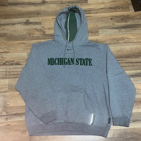 90s Michigan state center swoosh Sherpa lettering team hoodie - Picture 1 of 12